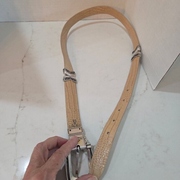 Brighton Vintage Belt Medium 30" Tan White Reversible 90's Thick Leather Silver - Picture 4 of 10
